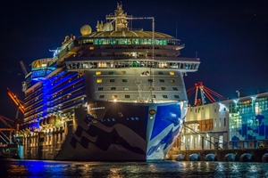 A cruise liner at night