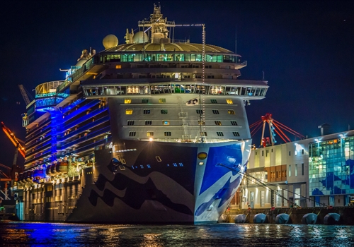 A cruise liner at night